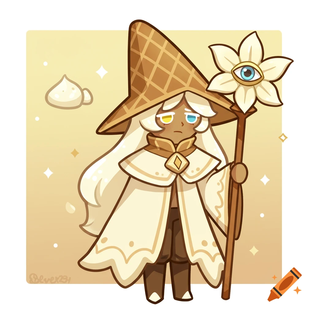 Anime style illustration of Pure Vanilla Cookie from Cookie Run holding ...