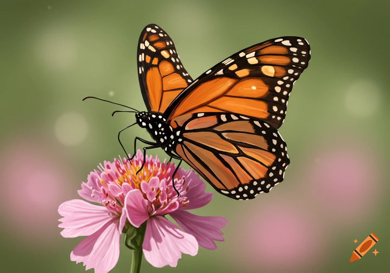 A monarch butterfly rests on a pink flower.