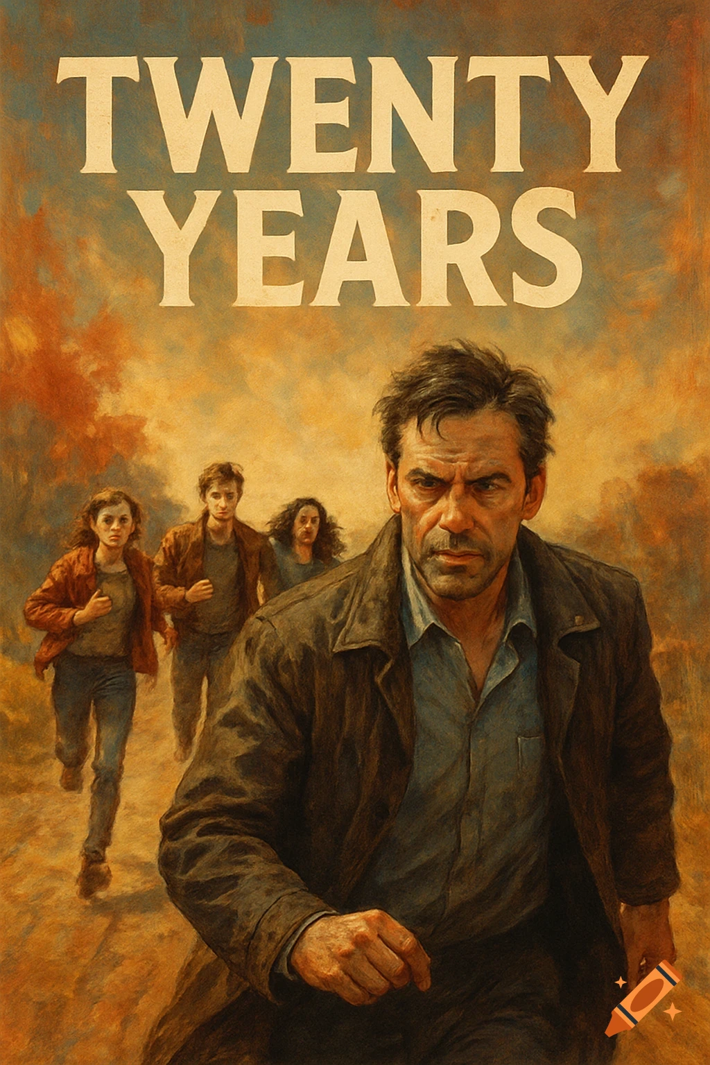 A man runs forward, with three figures running behind him under large text reading "TWENTY YEARS".