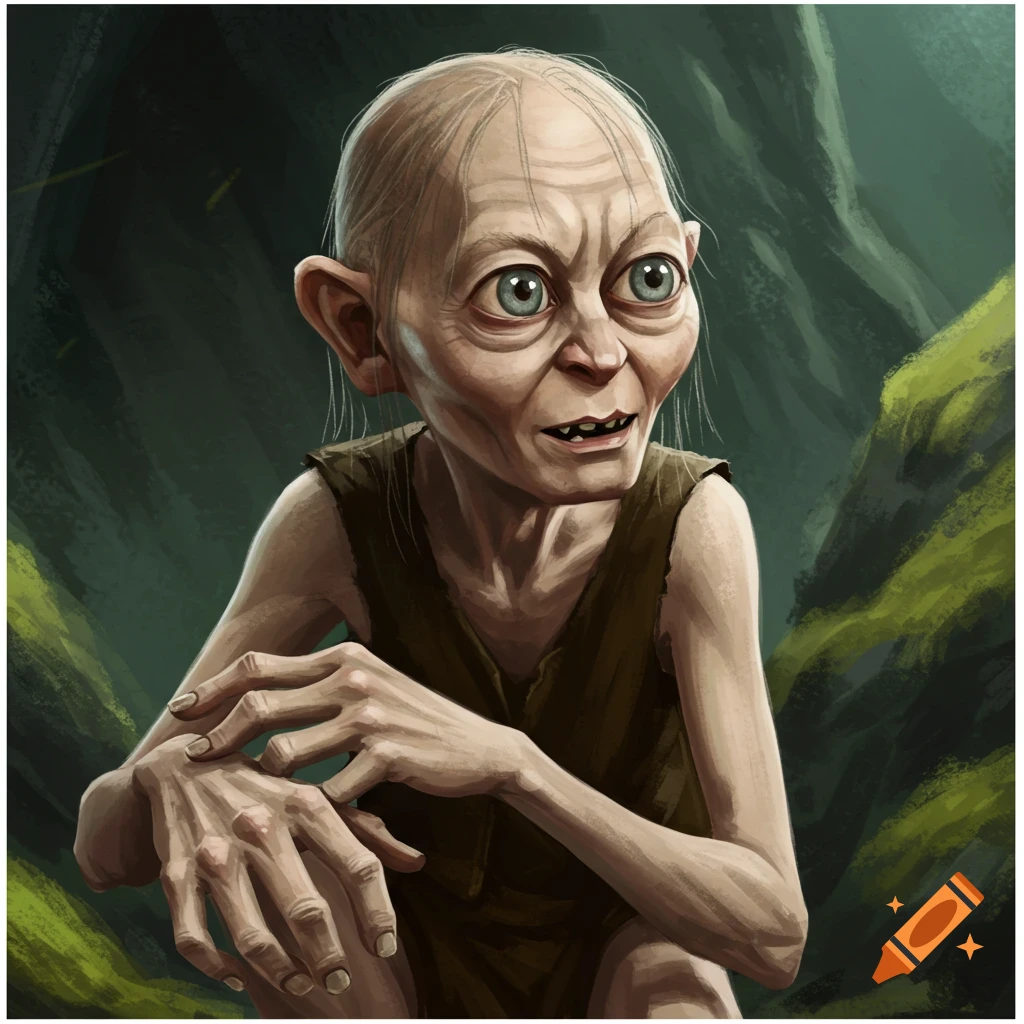 Gollum sitting in a dark cave.