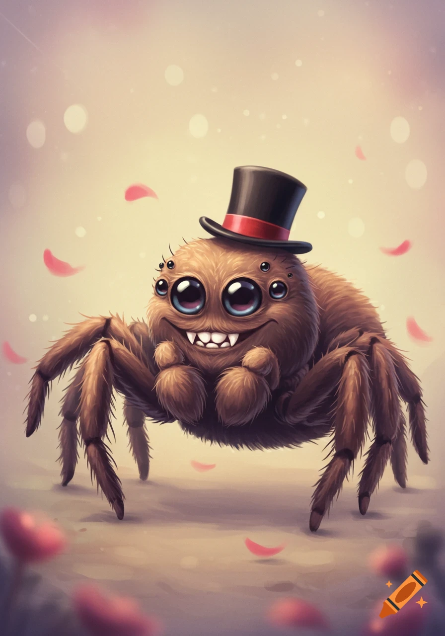 Cute smiling spider wearing a top hat
