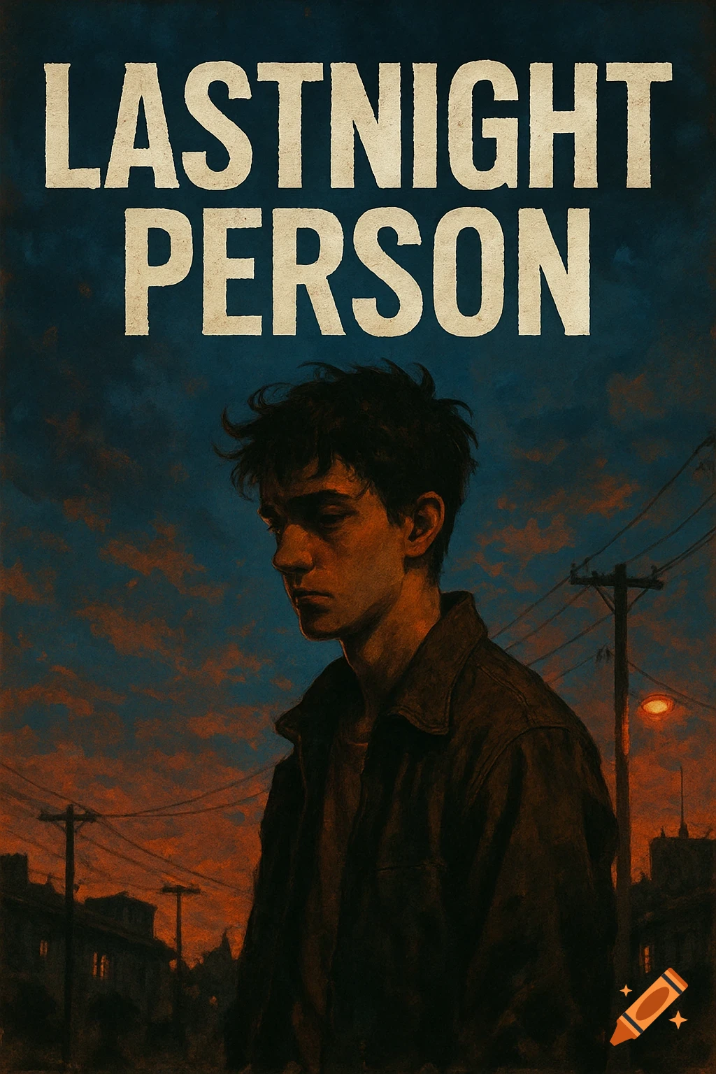 A young man with text 'LASTNIGHT PERSON' against a sunset sky.