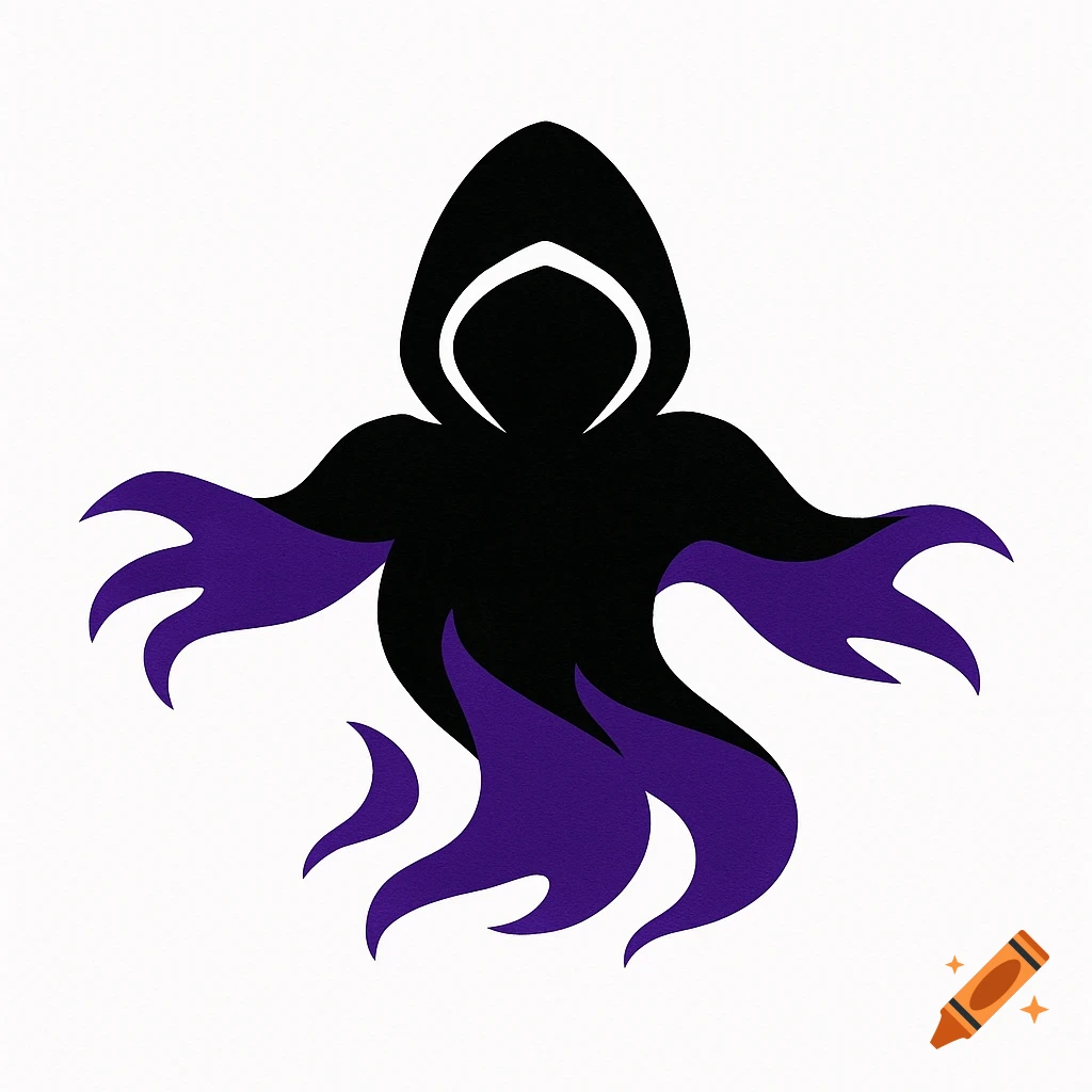 A black hooded figure logo with purple claw hands and tendrils on a white background.