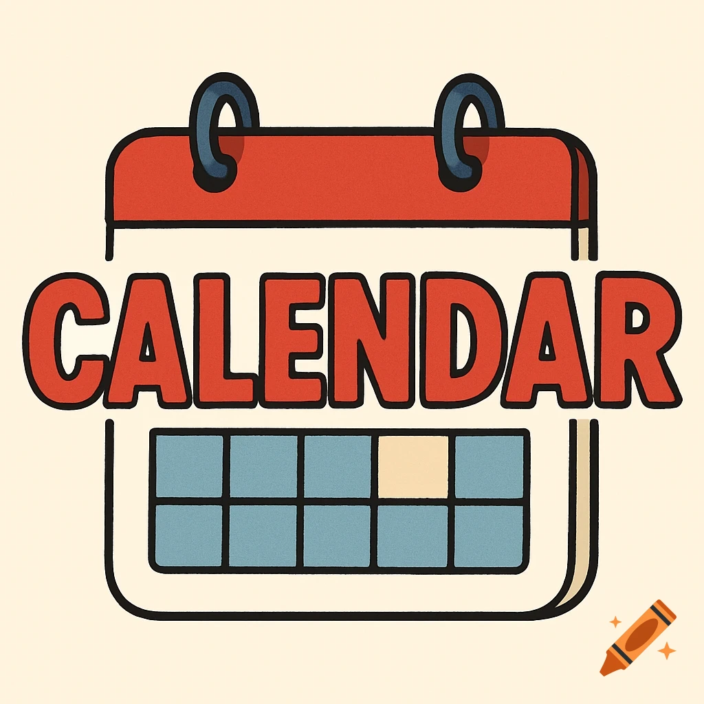 Clipart illustration of a calendar with the word CALENDAR.