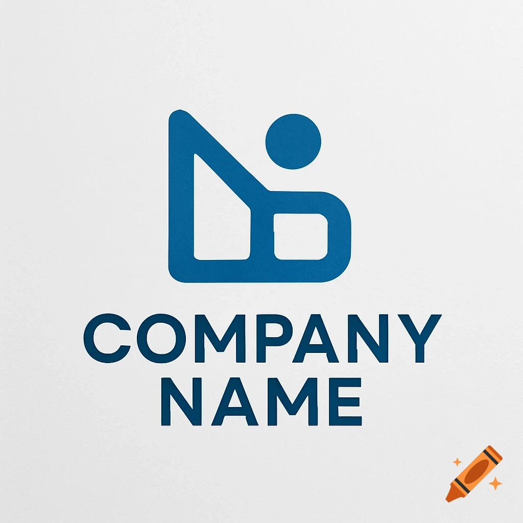 A minimalist blue logo features geometric shapes resembling abstract letters or symbols, with the text 'COMPANY NAME' below.