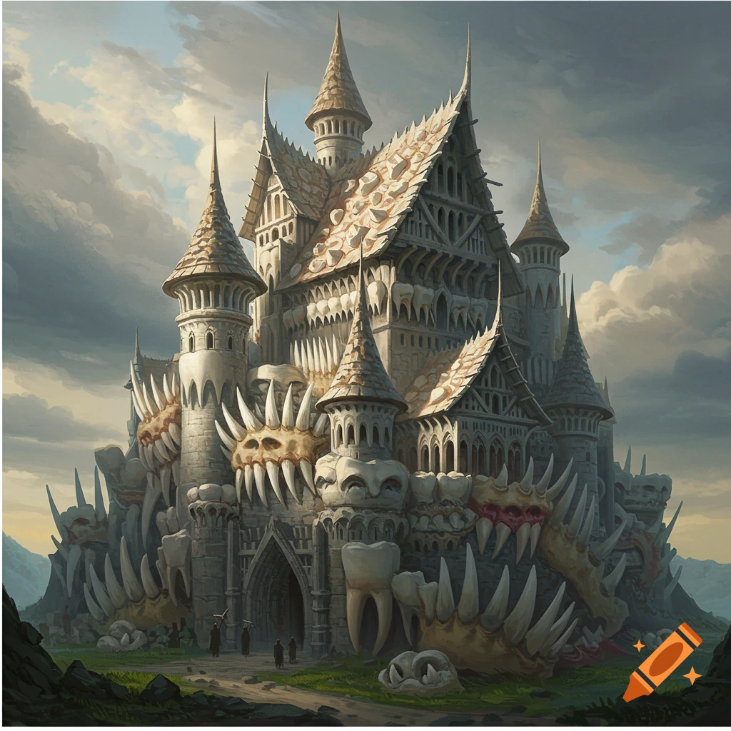 A bizarre castle made from teeth and skulls.