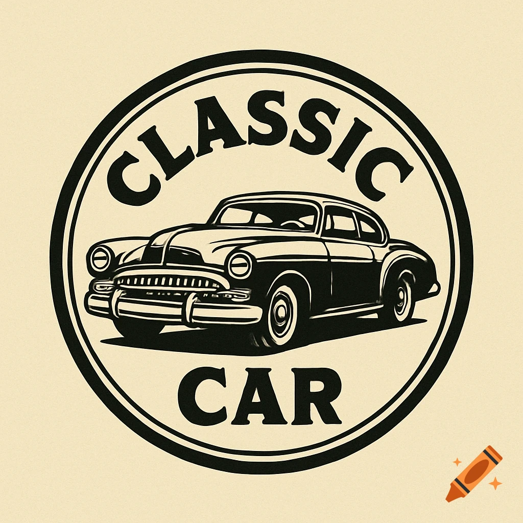 Black and white logo of a classic car with the words CLASSIC CAR.