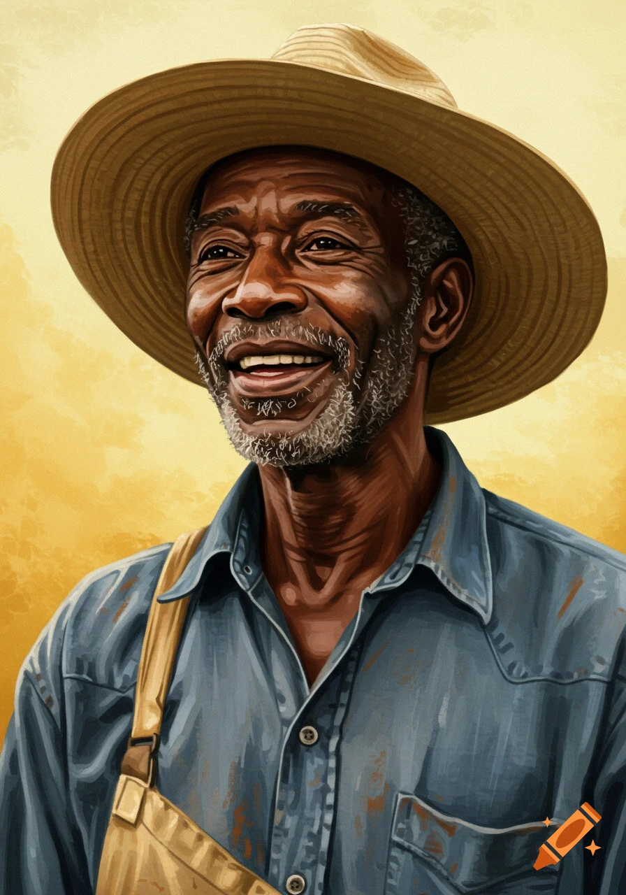An older black man is smiling and wearing a straw hat.