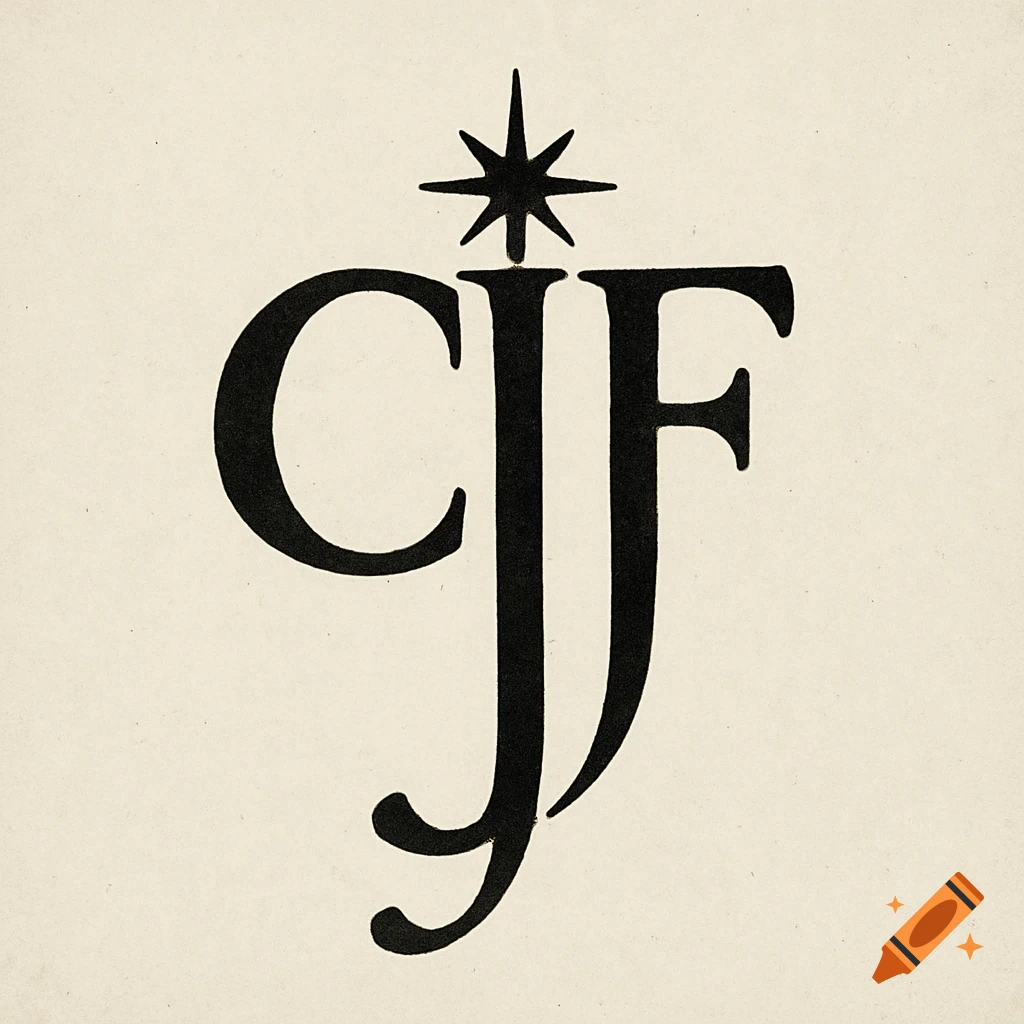 Black monogram logo with letters CJF and a star on a light background.
