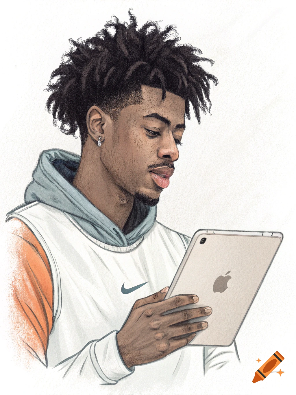 Sketch illustration of a person looking at an iPad