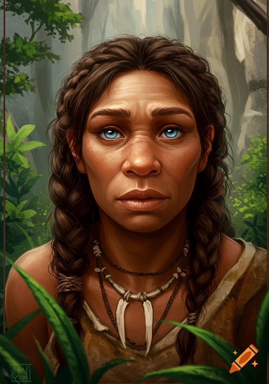 Portrait of a woman with braided hair and jewelry in a forest