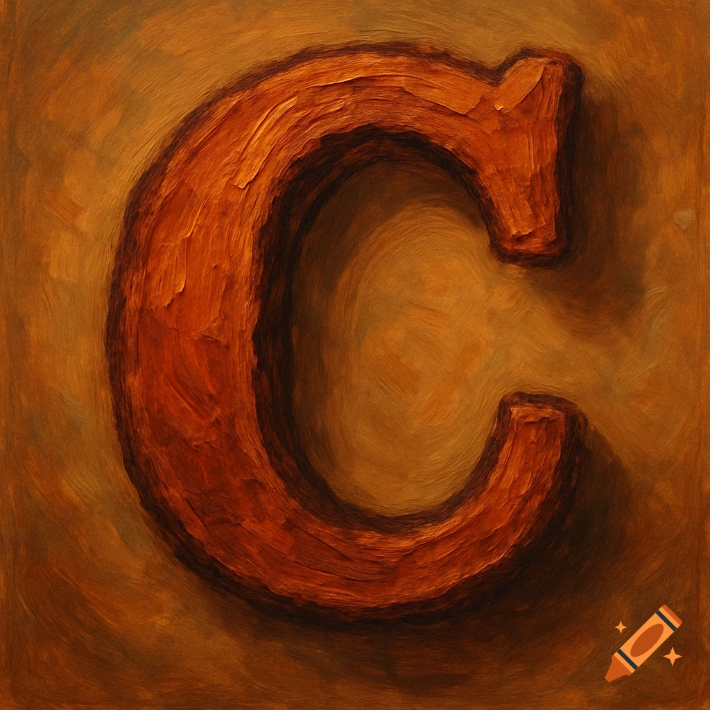 A rugged, textured letter C in warm tones.