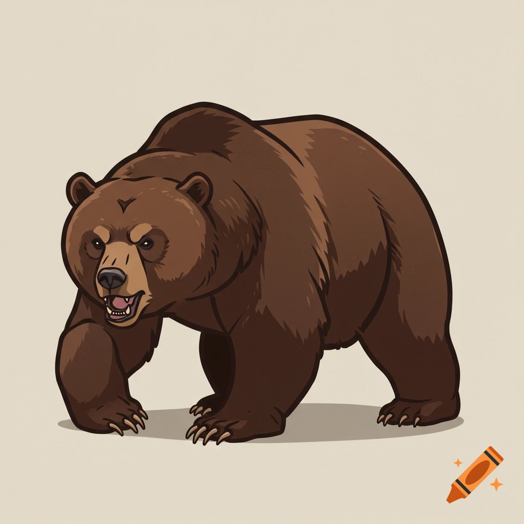 A simple cartoon illustration of a brown bear walking forward.