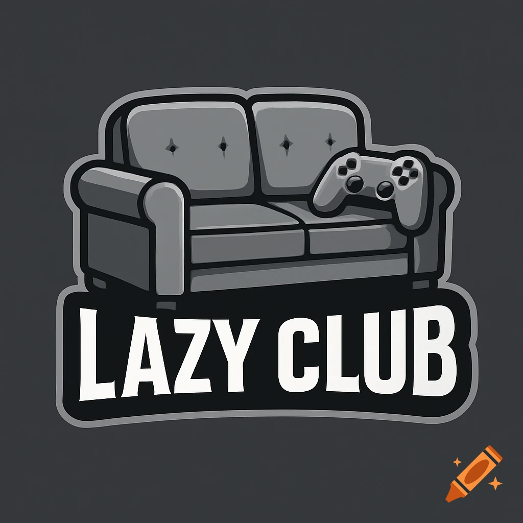 Logo featuring a grey sofa and game controller above the text 'LAZY CLUB'.