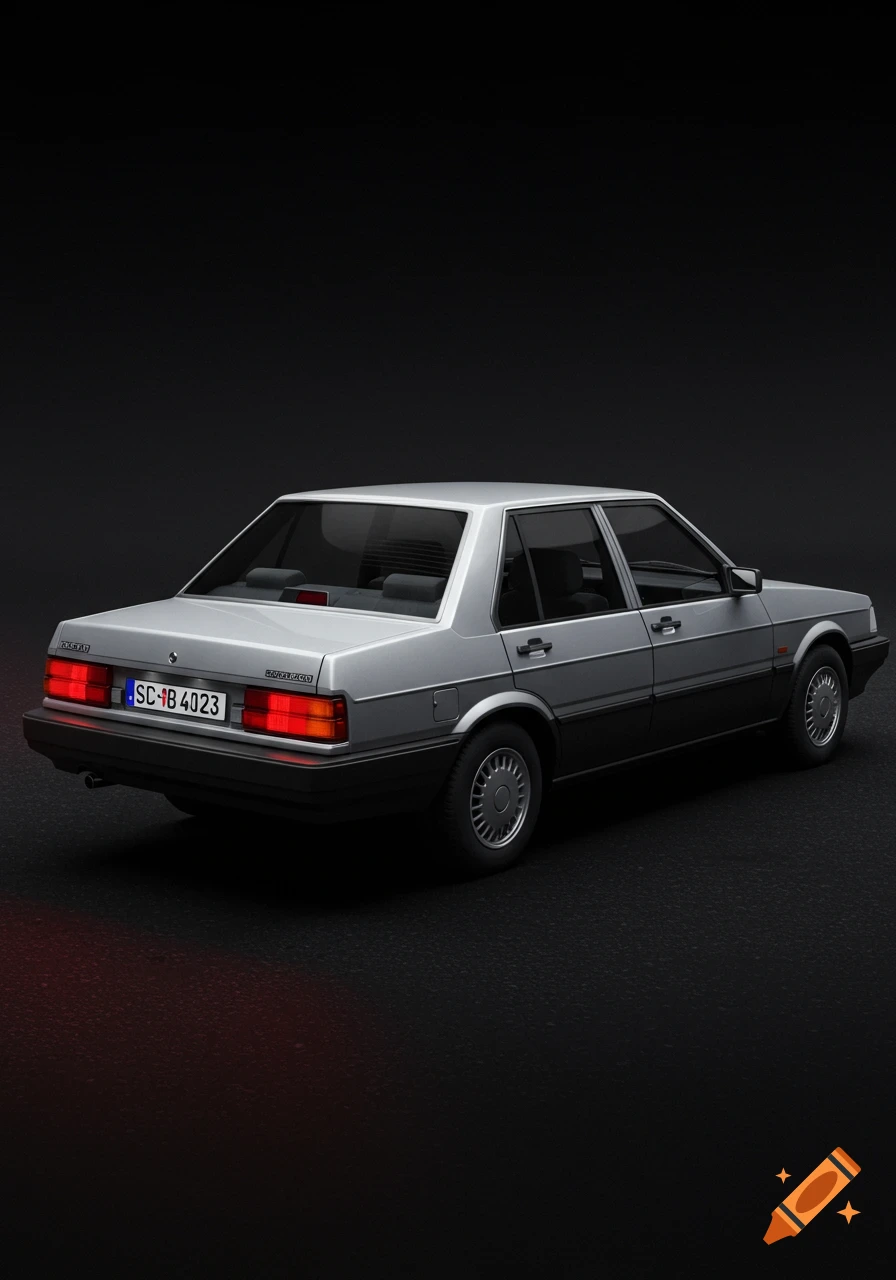 A silver 1980s sedan