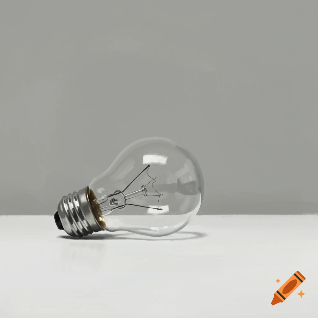 A light bulb lying on a white or gray surface.