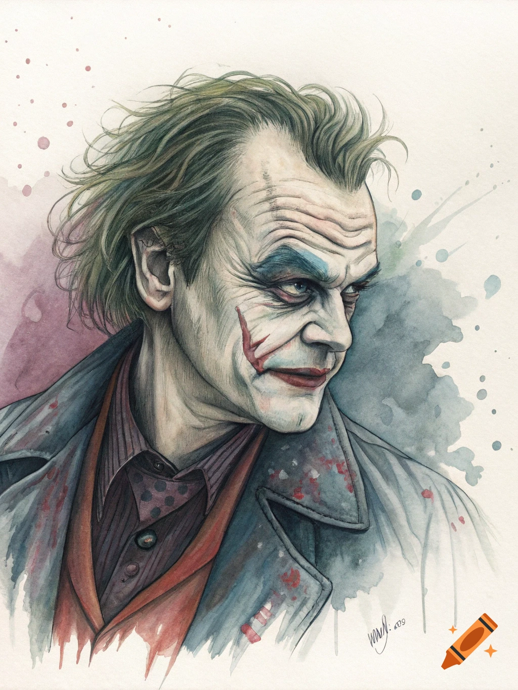 Watercolor portrait of the Joker
