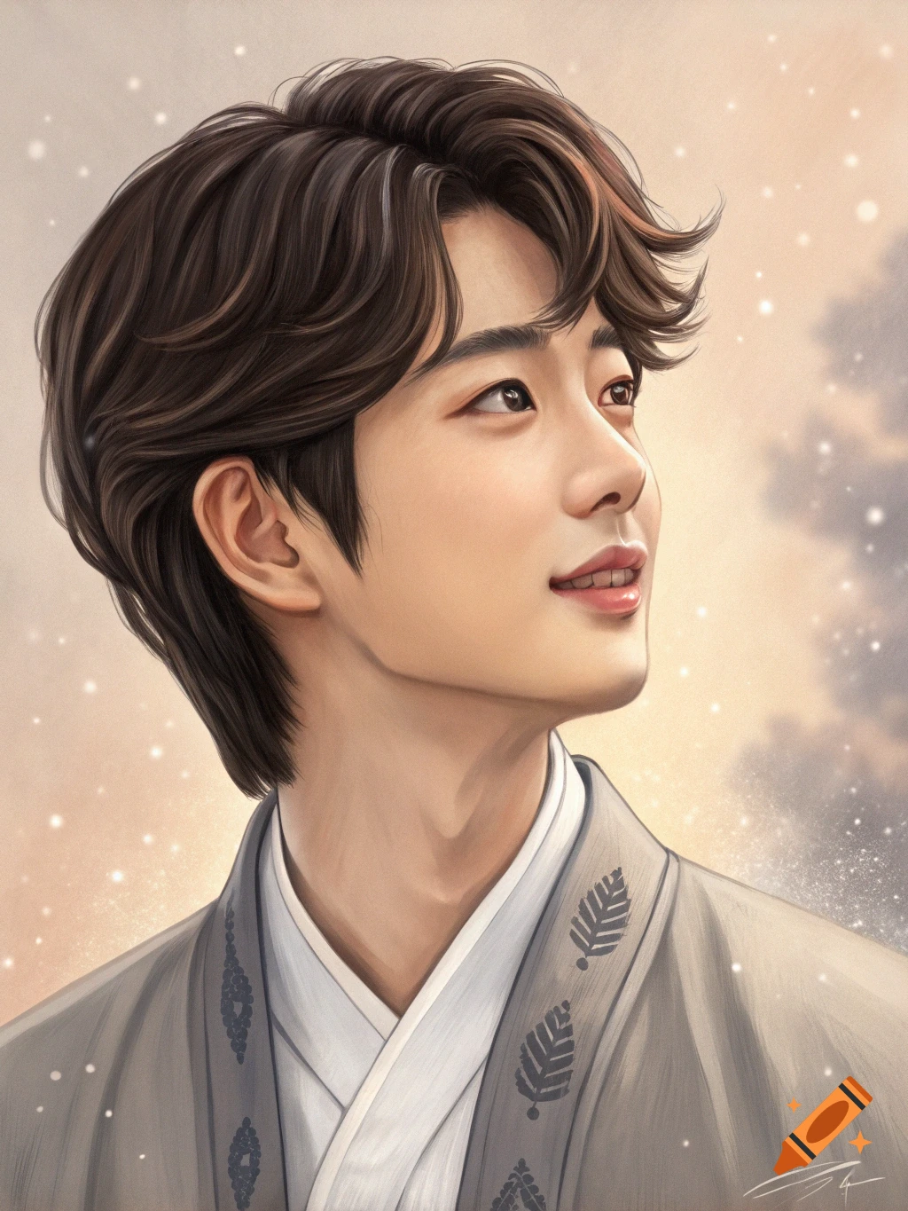 A portrait of a young man in traditional clothing