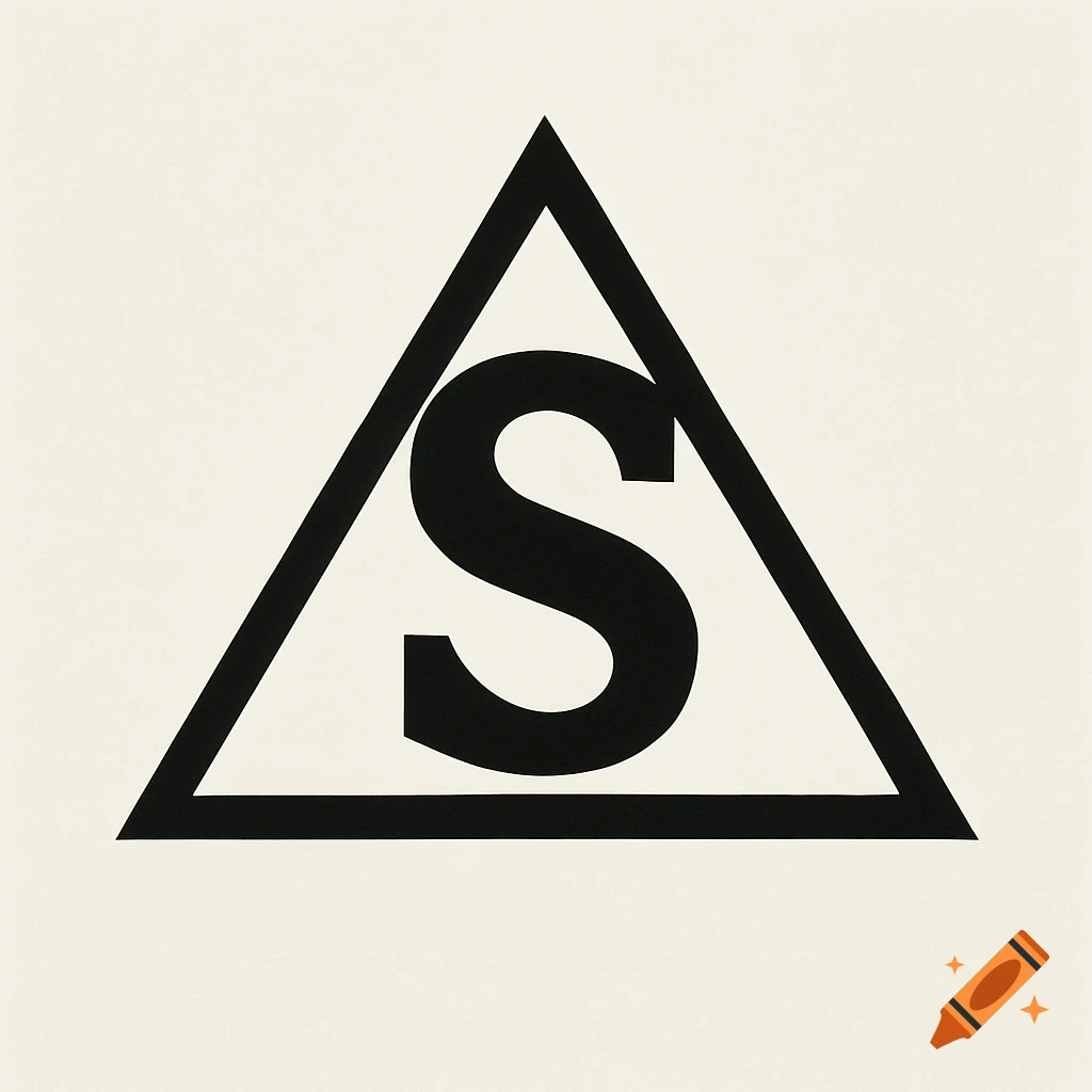 A black letter S inside a black triangle on a white background, graphic style.