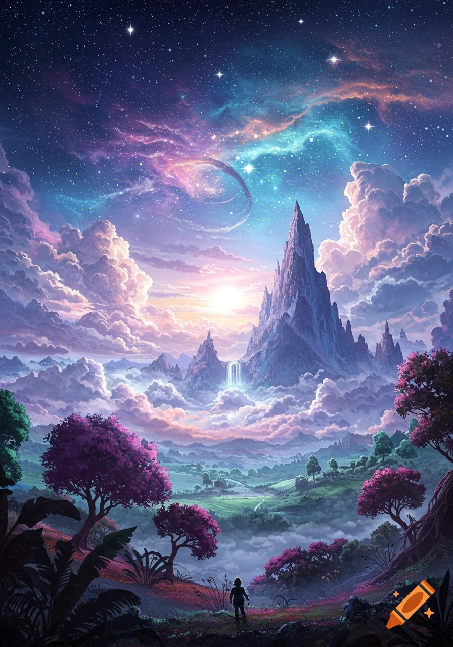 超歓迎された with landscape fantasy Vibrant purple sky sunset orange and 絵画