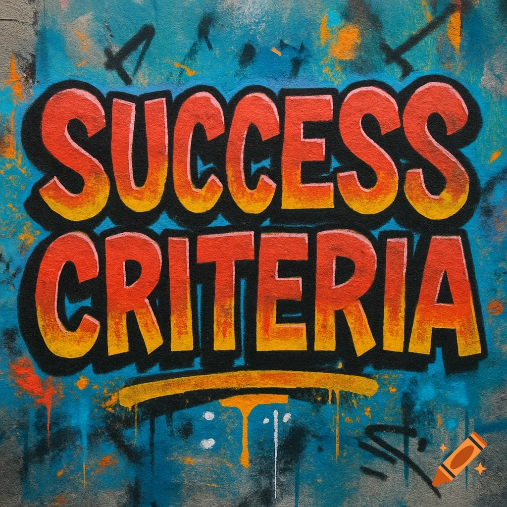 Graffiti art on a wall showing the text 'SUCCESS CRITERIA'.