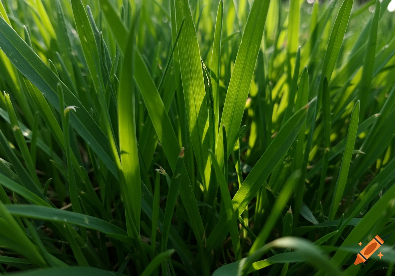 Close up of green grass backlit by the sun
