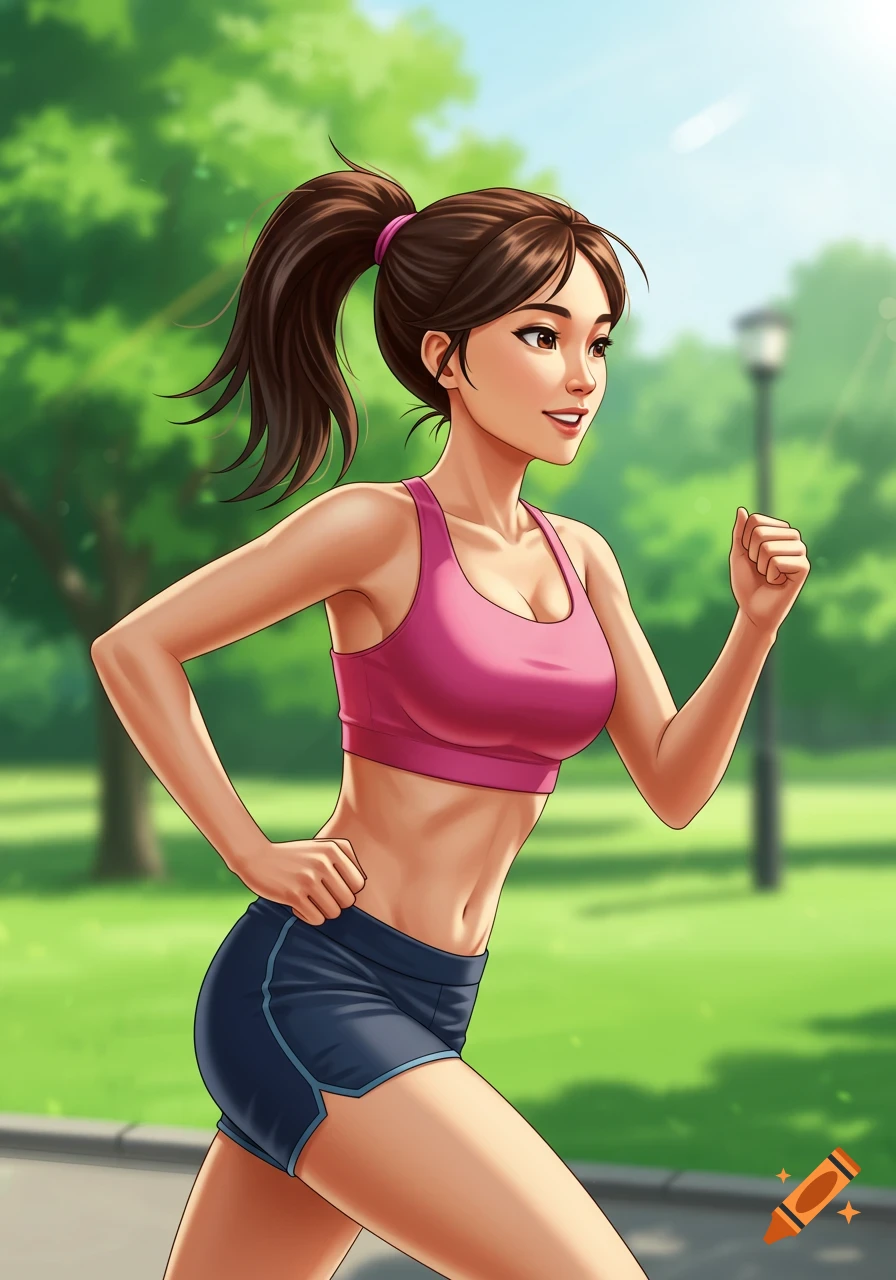 A woman is running in a park.