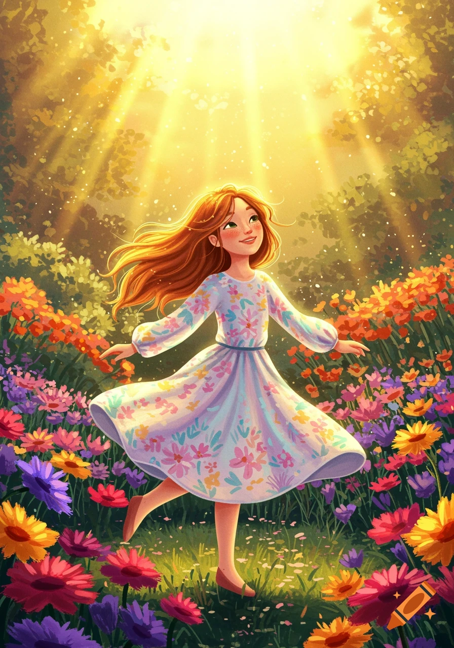 Illustration of a Little Girl Named Lily Exploring a Magical