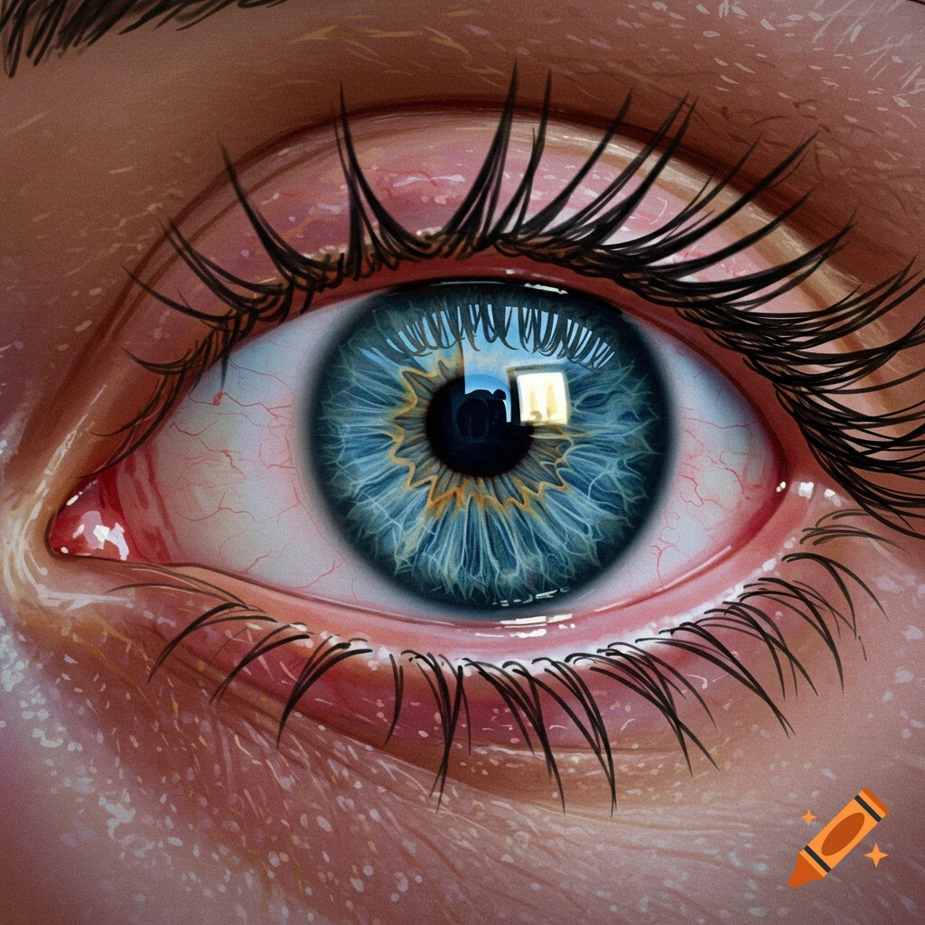 Close-up of a detailed blue human eye with reflection.