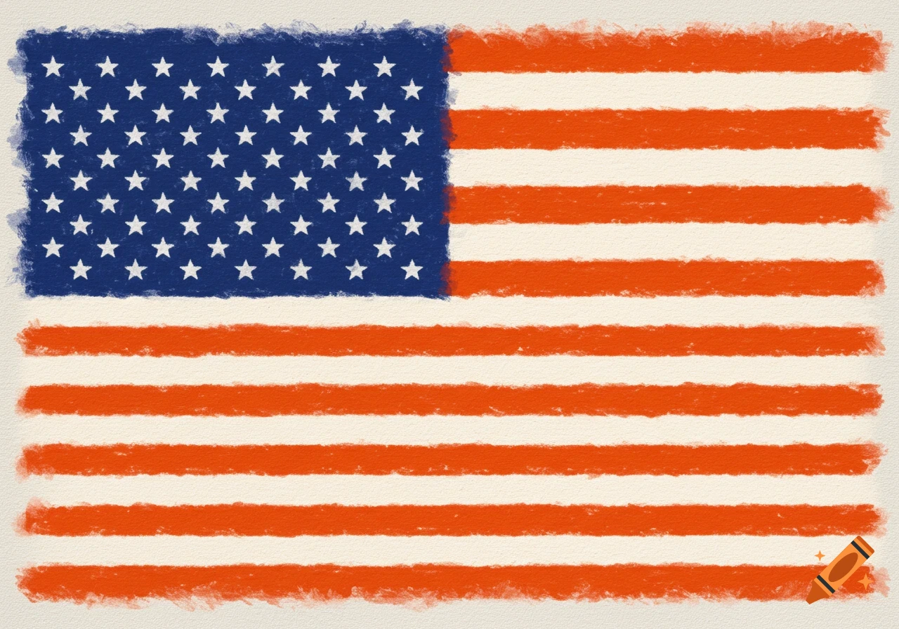 A depiction of the American flag with orange stripes.