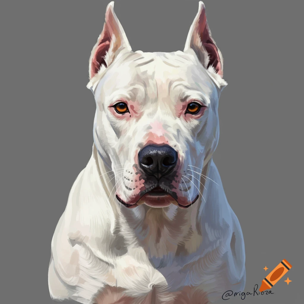 A white Dogo Argentino dog's face