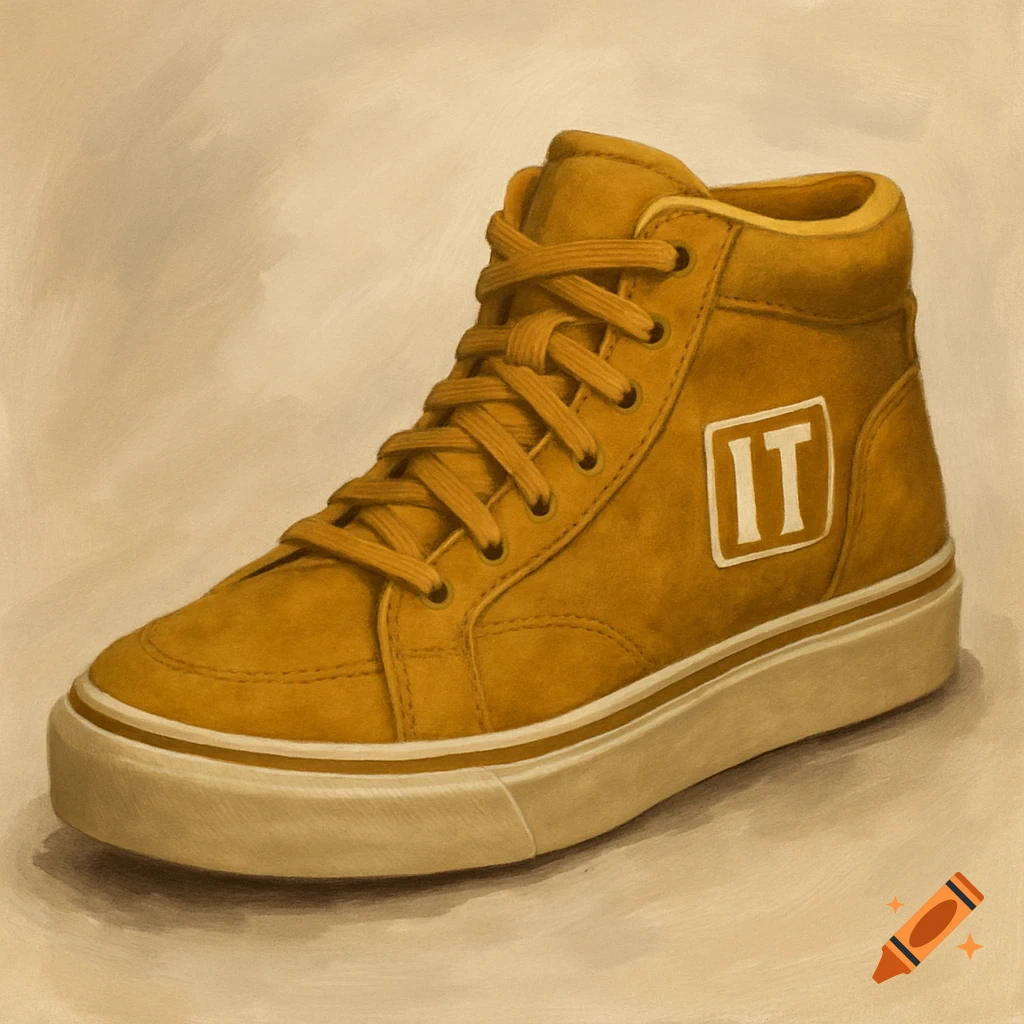 A yellow high-top sneaker with an IT logo.
