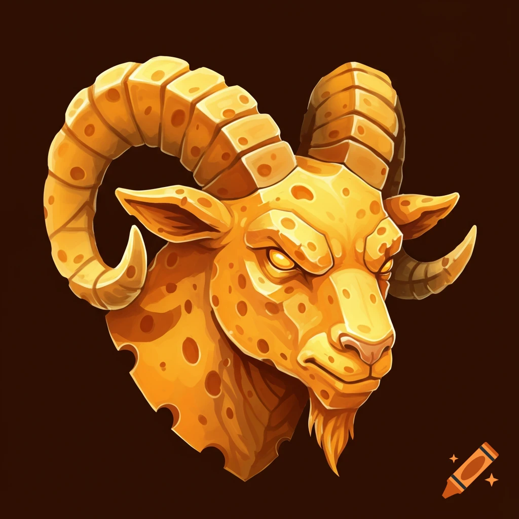 A fierce goat's head made of cheese