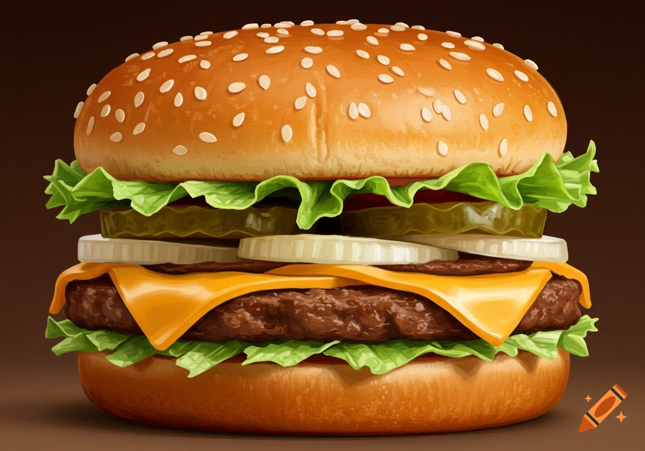 A detailed painting of a hamburger.