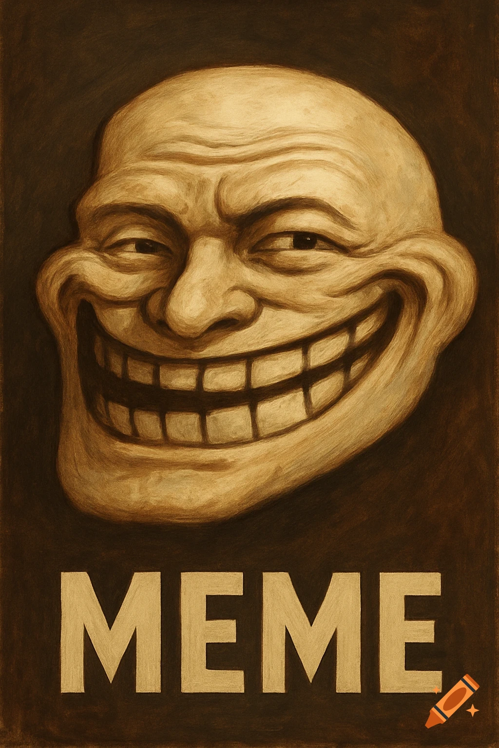 A drawing of the Trollface meme with the word MEME below it.