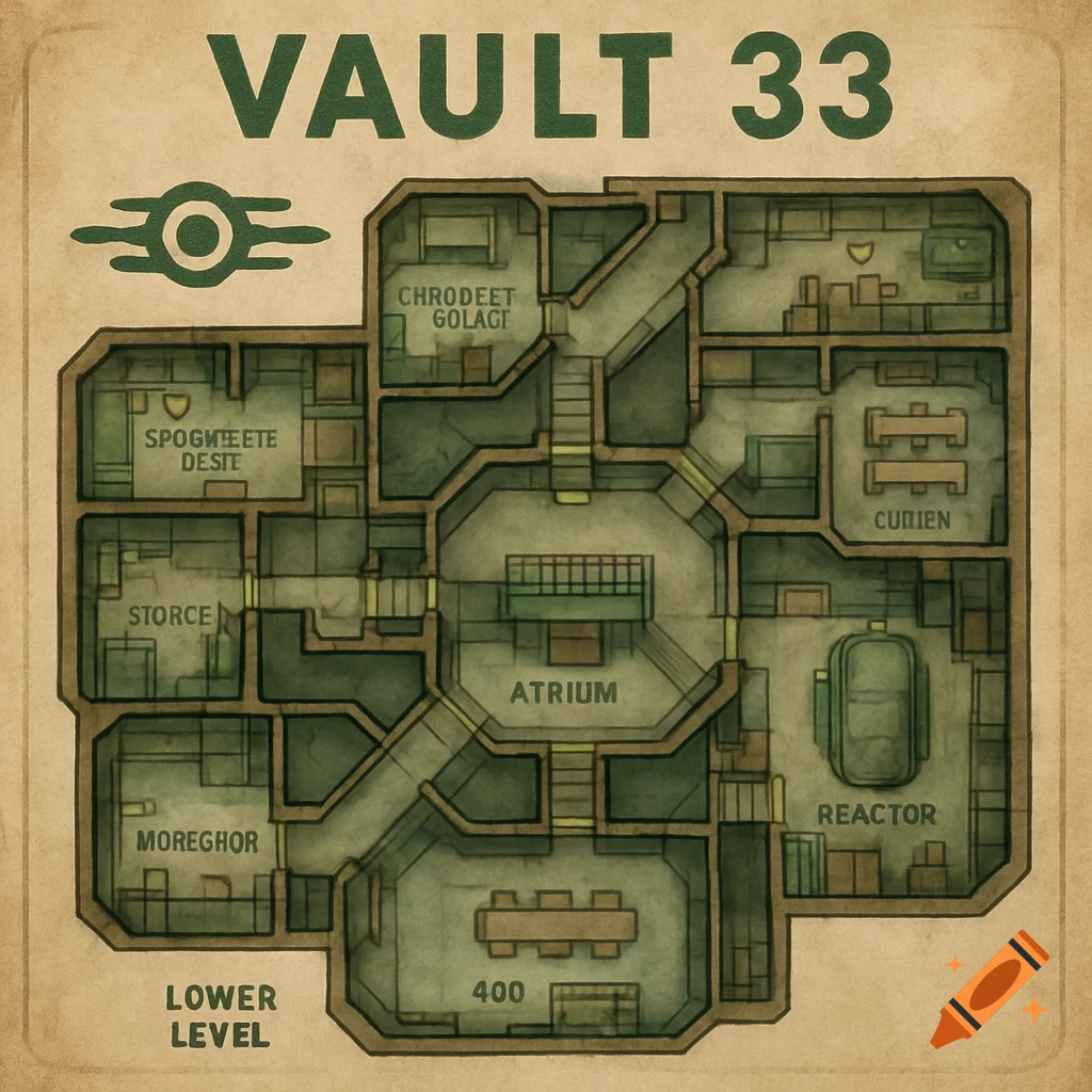 An image detailing the layout of Vault 33 from Fallout.