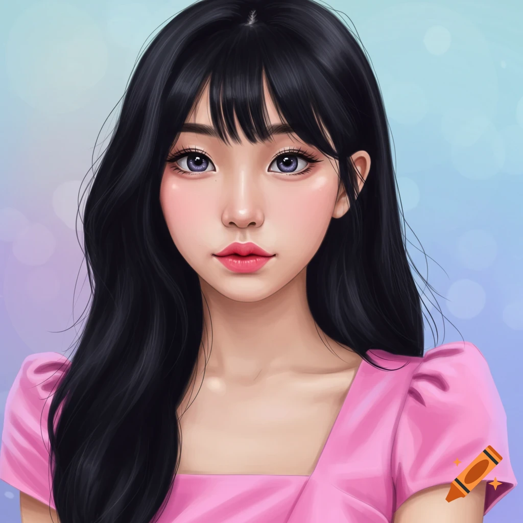 Portrait of a young woman with long dark hair wearing a pink top.