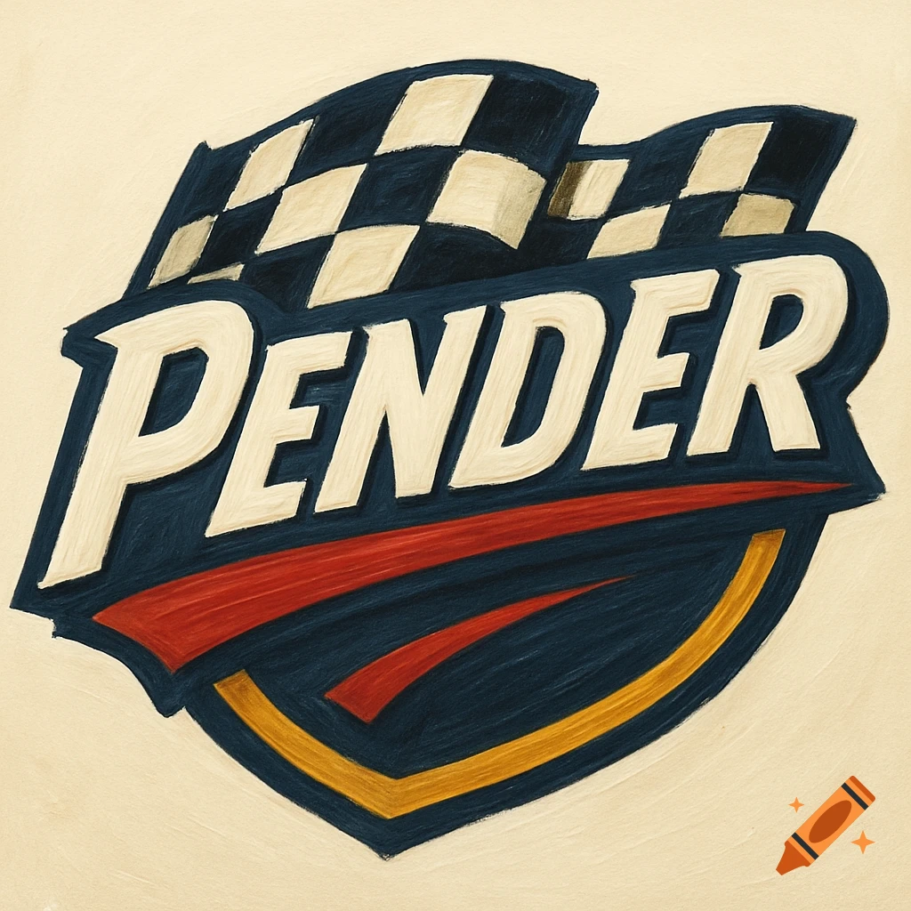 A motorsport logo featuring the word PENDER and a checkered flag.