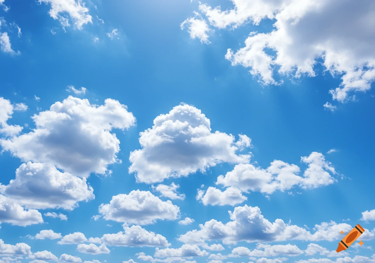 Bright blue sky with white cumulus clouds