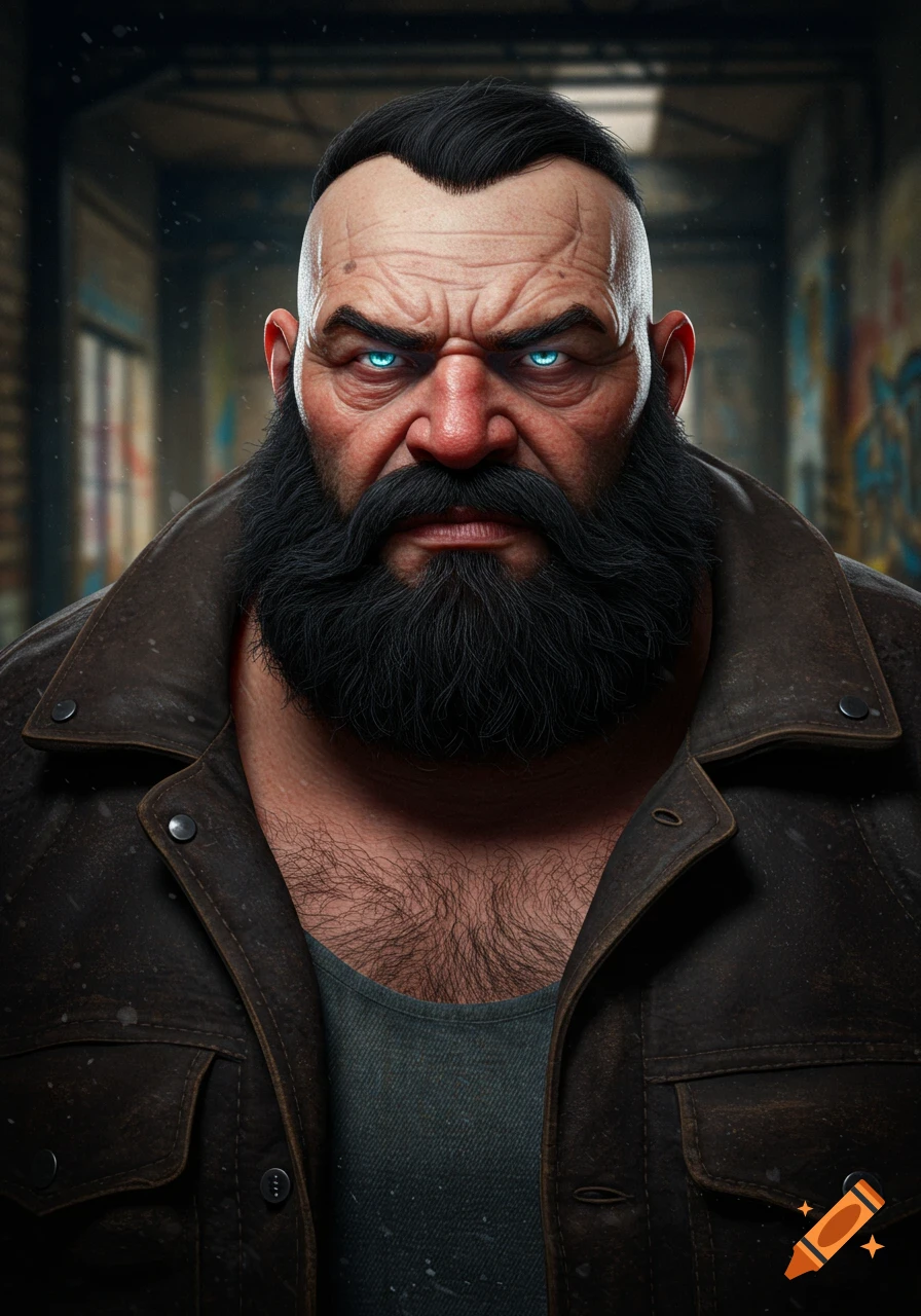 Image of a burly man with black beard and bright blue eyes.