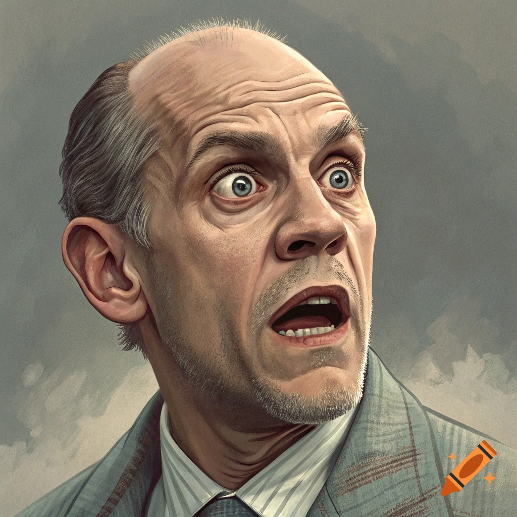 Portrait of a man with a scared expression.