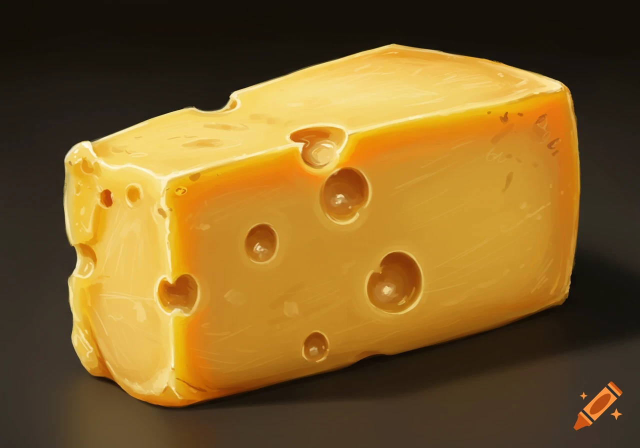 A block of yellow cheese with holes