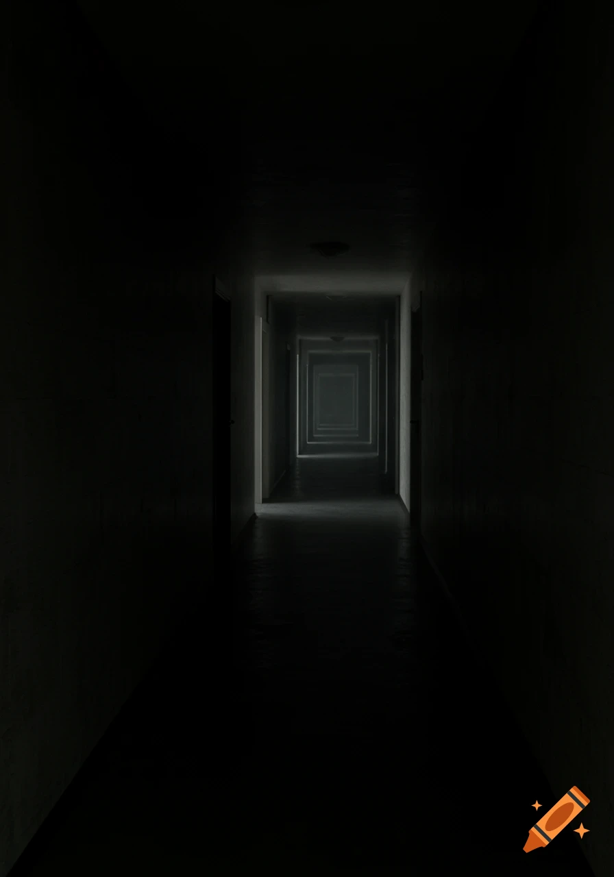 A dark, long hallway receding into the distance.