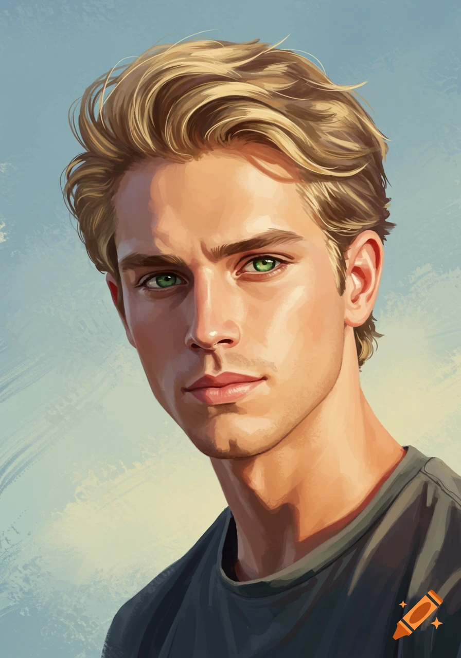 A blond man with green eyes.