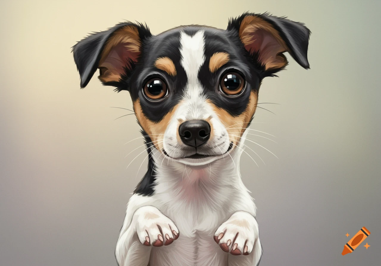 A tri-color rat terrier chihuahua puppy is begging.