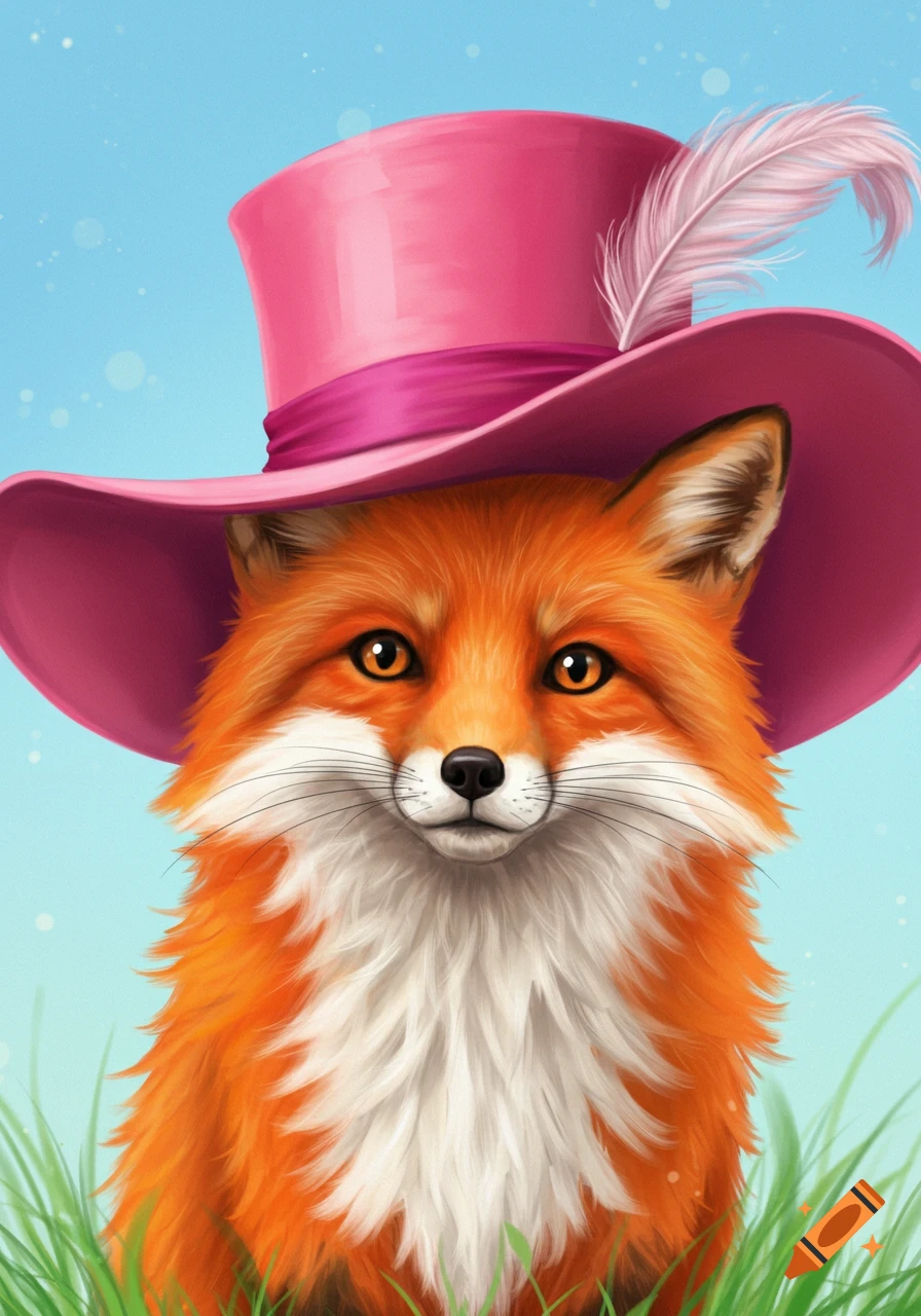 a fox wearing a pink top hat