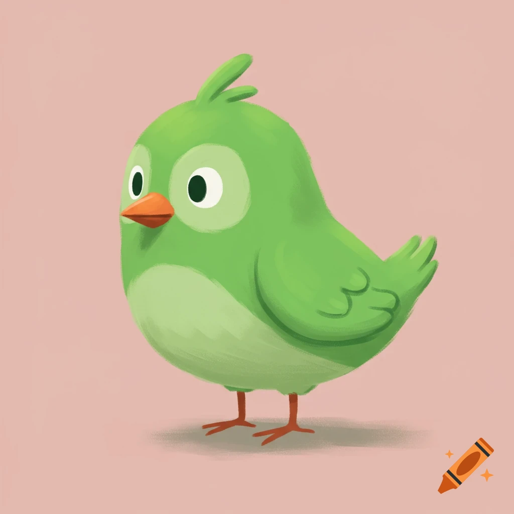 A cute green cartoon bird
