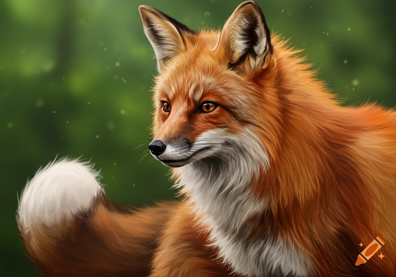 A fox looking to the left with a blurred green background.