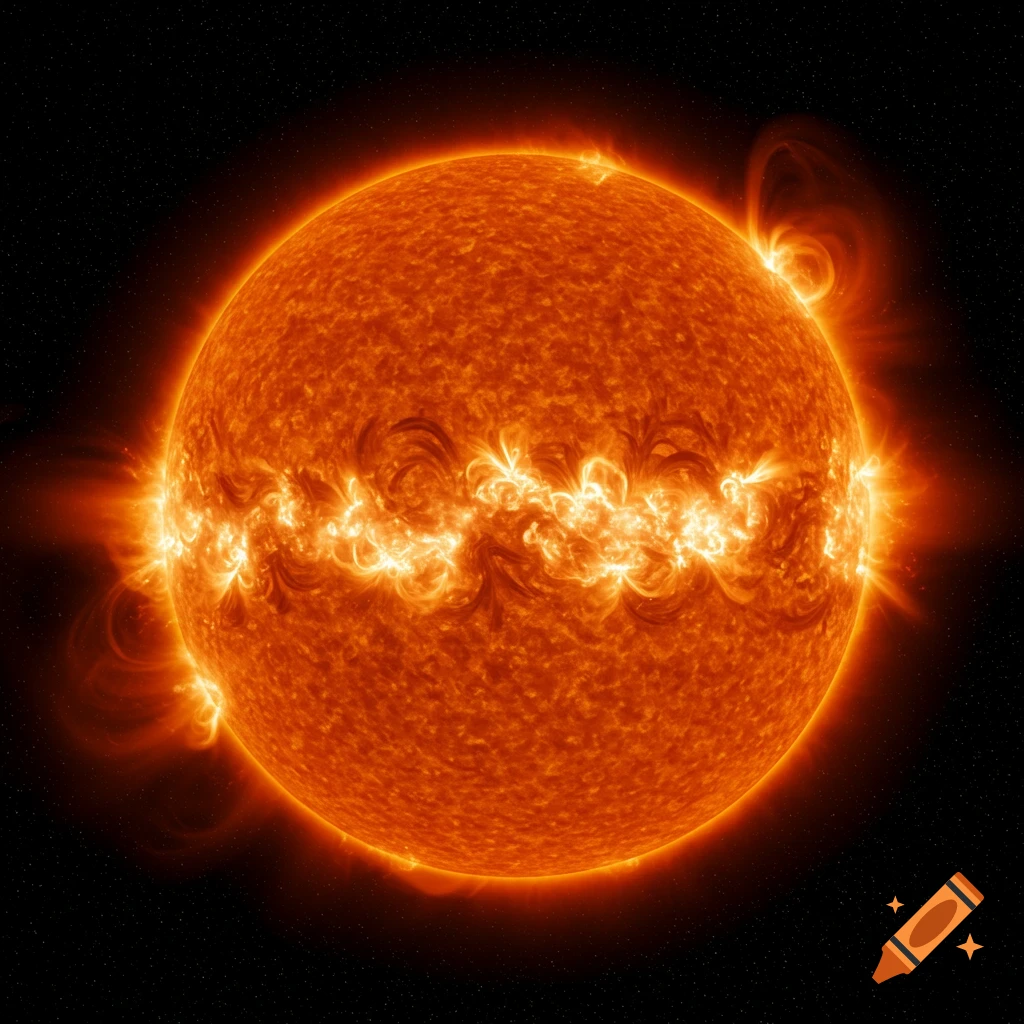 The sun showing solar flares.