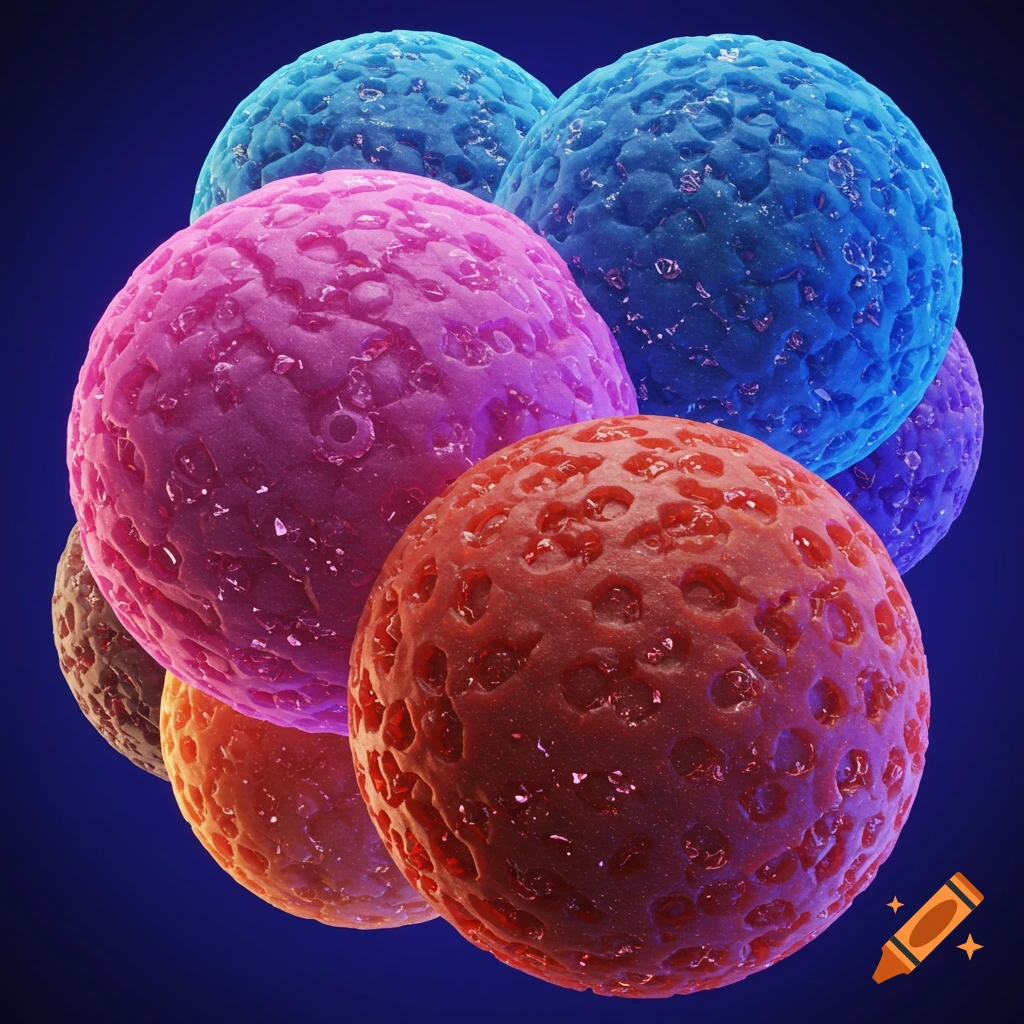 A cluster of colorful textured spheres